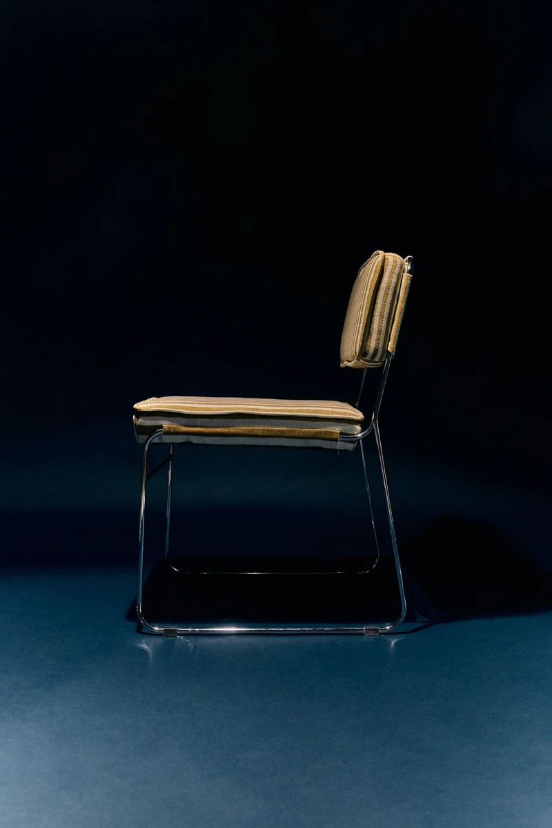 Chaise en acier chromé et tissu rayé jaune 51,5x62,5x83,5cm Endless - HKliving