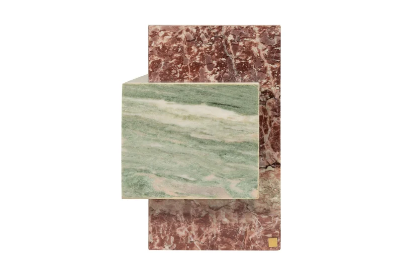 Table d'appoint en marbre rose et vert 35x51cm Blocq - Versmissen