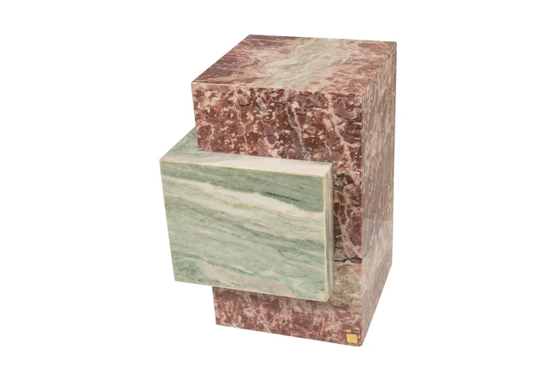 Table d'appoint en marbre rose et vert 35x51cm Blocq - Versmissen