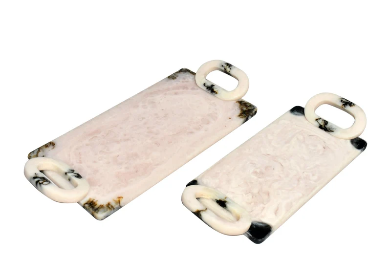 2 plateaux en résine noir et crème Rih - Versmissen