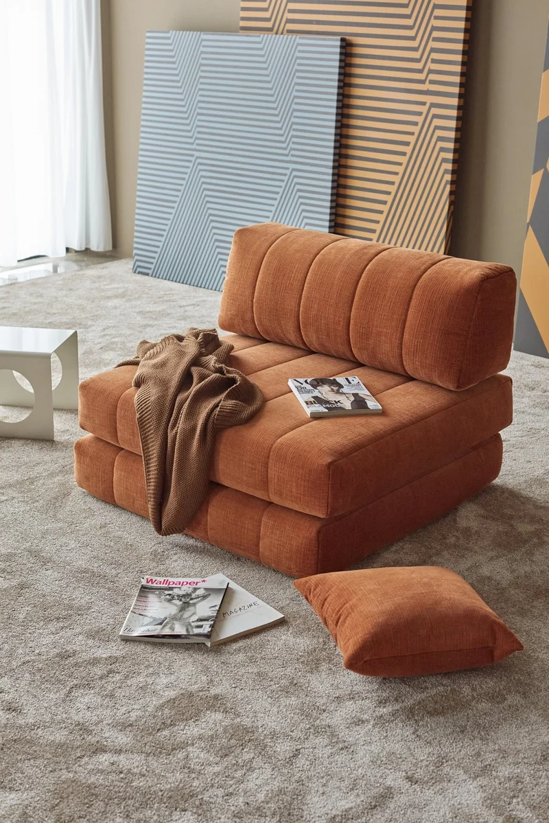 Fauteuil convertible en polyester recyclé orange 104x77cm Cozypad - Innovation living