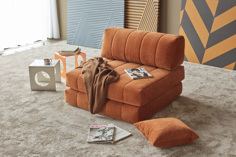 Fauteuil convertible en polyester recyclé orange 104x77cm Cozypad - Innovation living