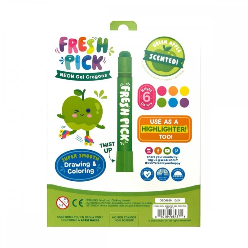 6 FRESH PICK APPLE SCENTED NEON GEL CRAYONS (6 YEARS+)