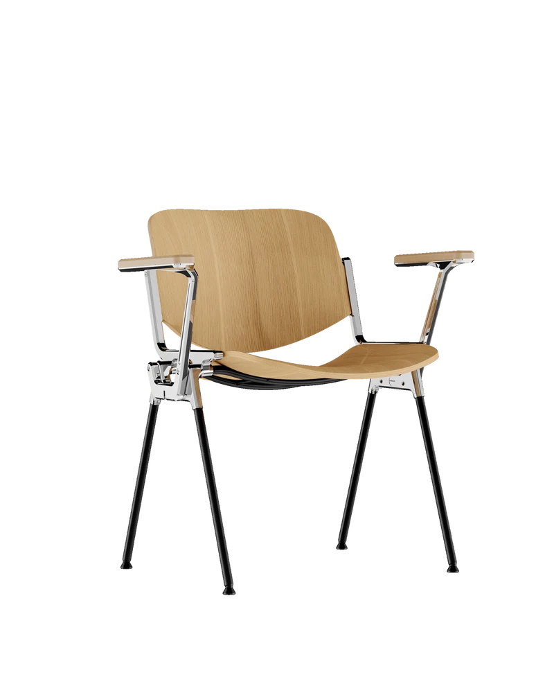 Chaise avec accoudoirs en hêtre plaqué et acier chromé DSC 106 - Anonima Castelli