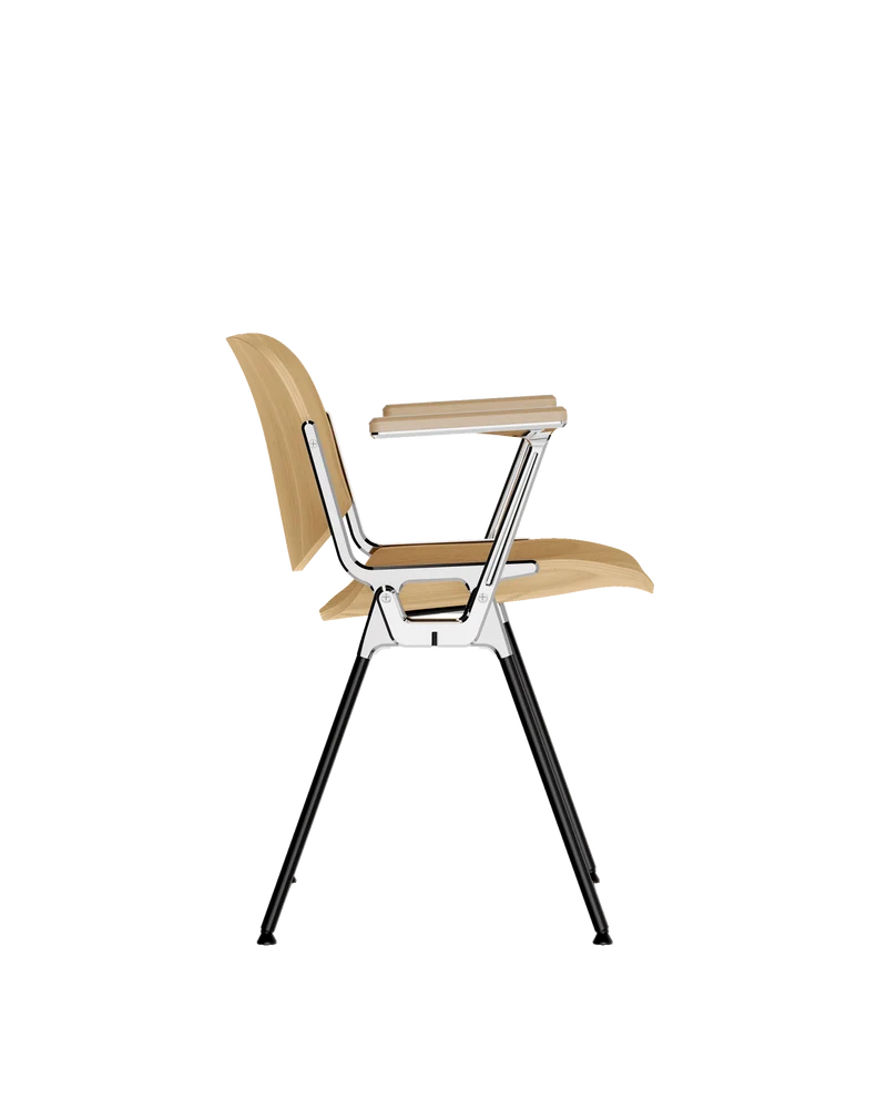 Chaise avec accoudoirs en hêtre plaqué et acier chromé DSC 106 - Anonima Castelli