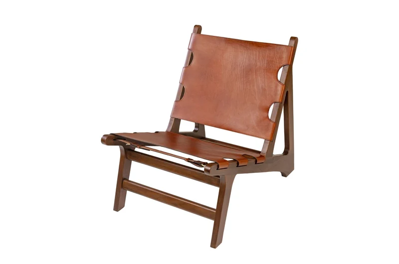 Chaise en teck et cuir naturel 60x82x74cm Nomad - Versmissen