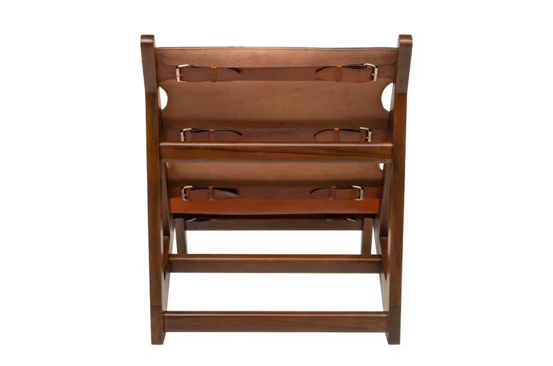 Chaise en teck et cuir naturel 60x82x74cm Nomad - Versmissen
