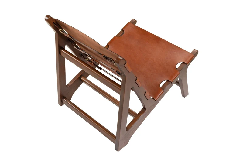 Chaise en teck et cuir naturel 60x82x74cm Nomad - Versmissen