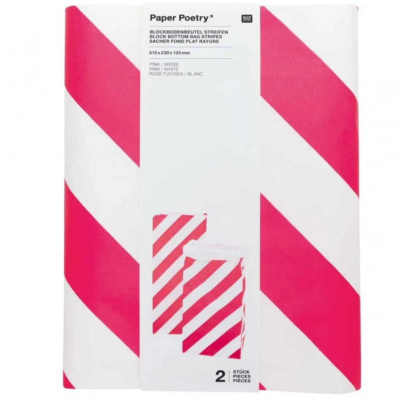 MEDIUM PAPER STORAGE BAGS - PINK STRIPE