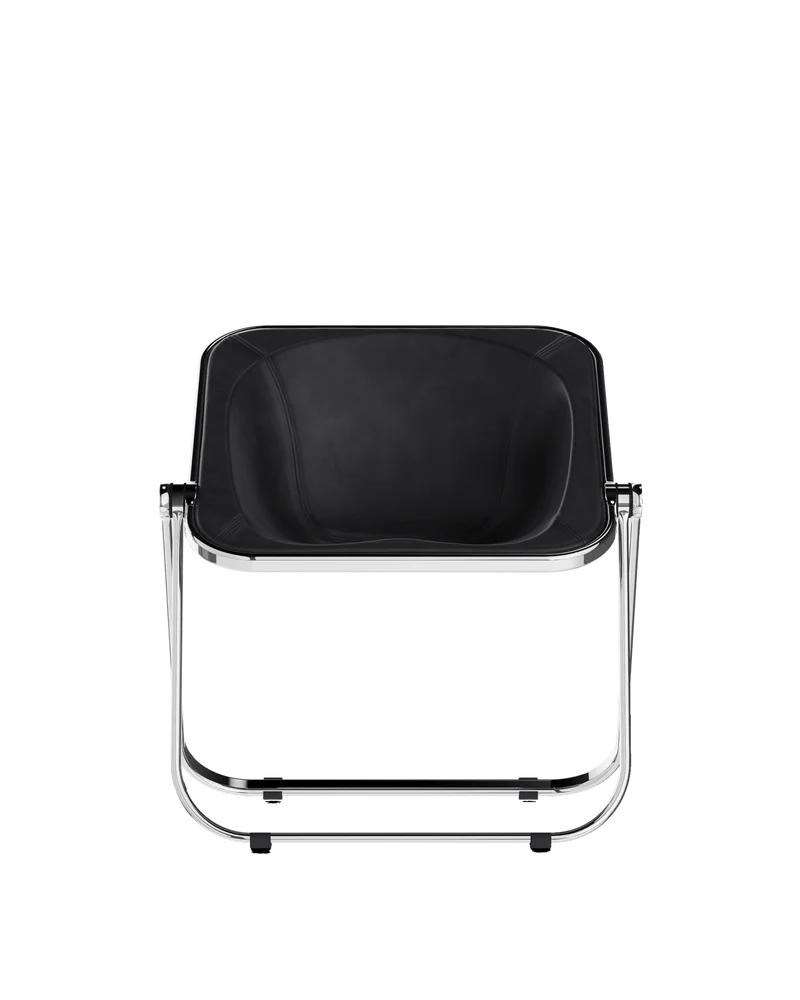 Chaise pliante en cuir noir et acier chromé Plona - Anonima Castelli