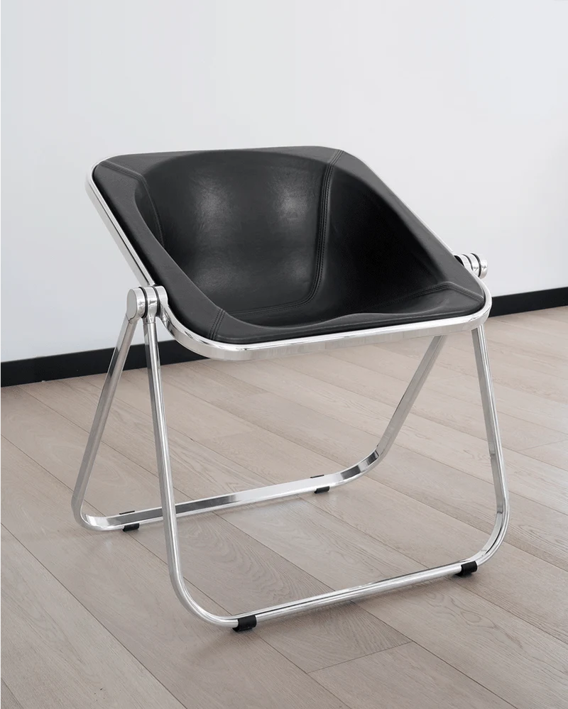 Chaise pliante en cuir noir et acier chromé Plona - Anonima Castelli
