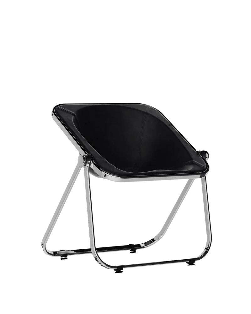 Chaise pliante en cuir noir et acier chromé Plona - Anonima Castelli