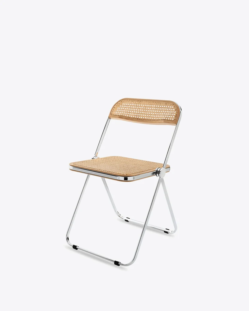 Chaise pliante en tresse de paille viennoise et acier chromé Plia - Anonima Castelli