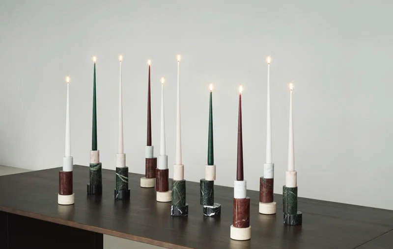 Bougeoir en marbre et acier bordeaux 7x20cm Blox - Normann Copenhagen