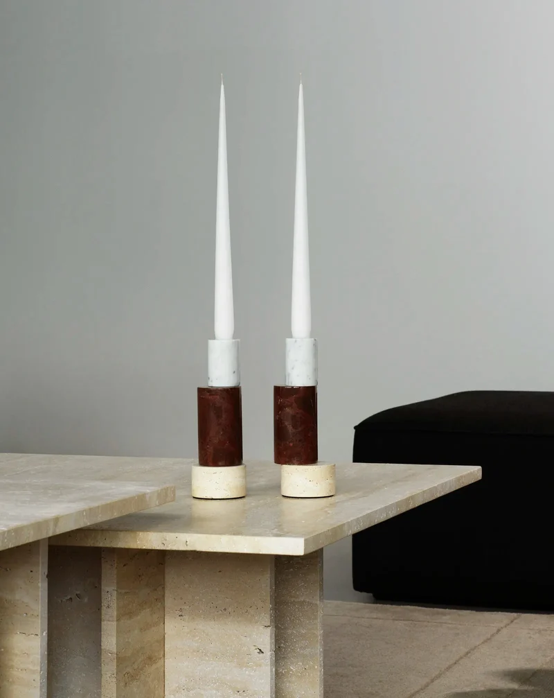 Bougeoir en marbre et acier bordeaux 7x20cm Blox - Normann Copenhagen