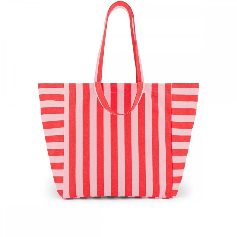 ELISA TOTE BAG - TOMATO + CANDY PINK STRIPE