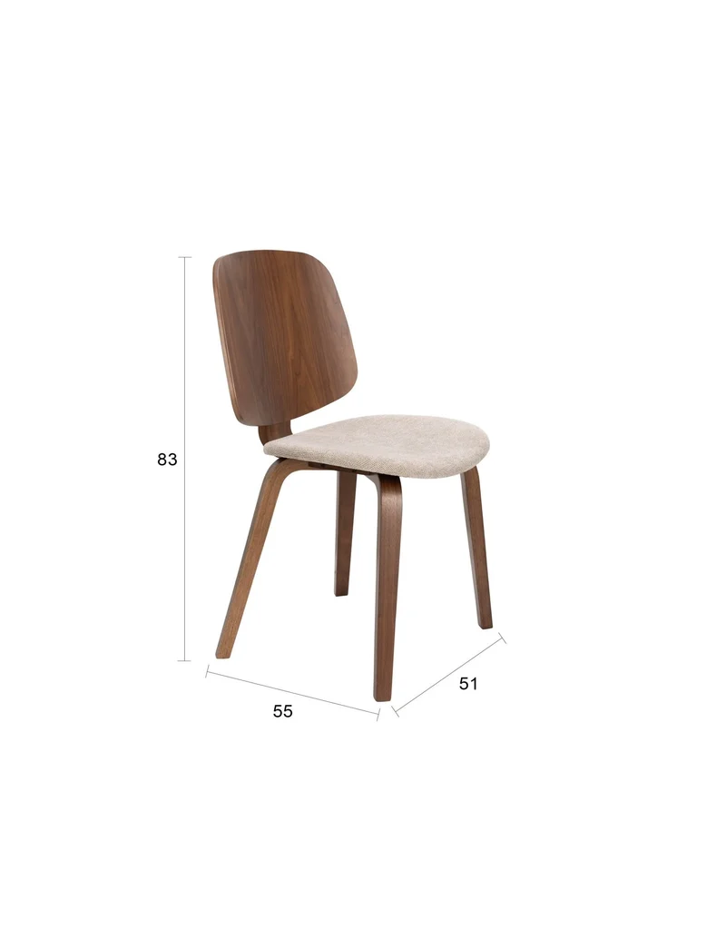 Chaise en bois d’hévéa marron et siège en tissu beige Oakley - The Cool Republic