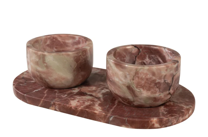 Bols et plateau en marbre rose 23x12x6,5cm Coletta - Versmissen