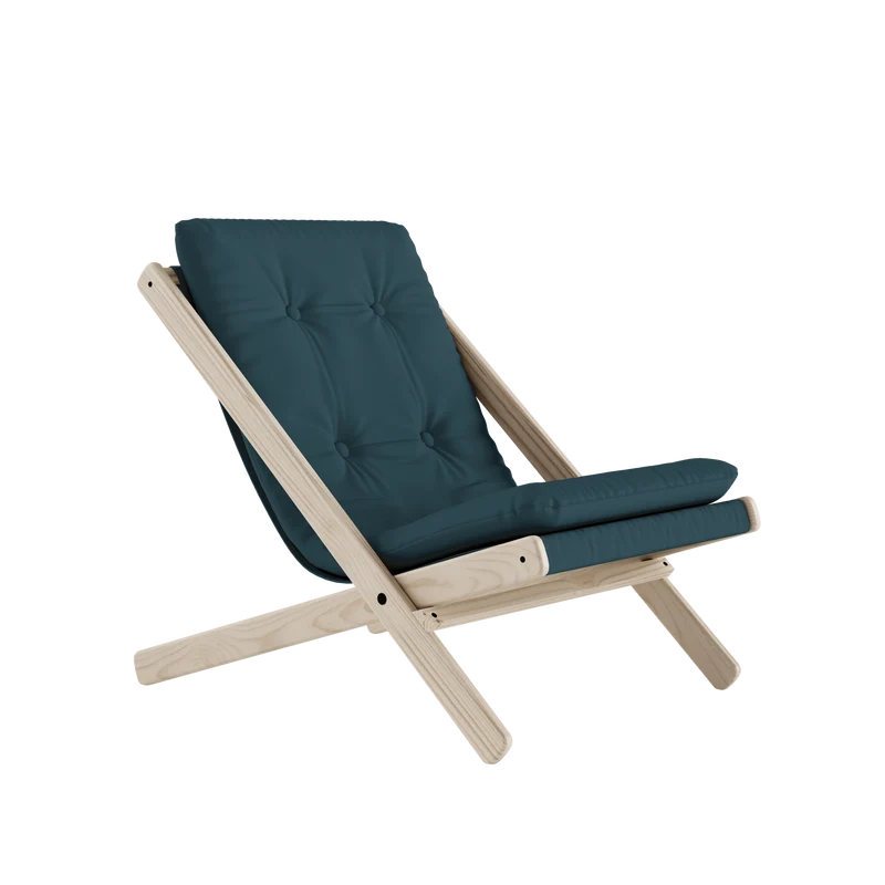 Chaise pliante en hêtre et matelas en coton bleu pétrole 65x88x75cm Boogie raw - Karup Design