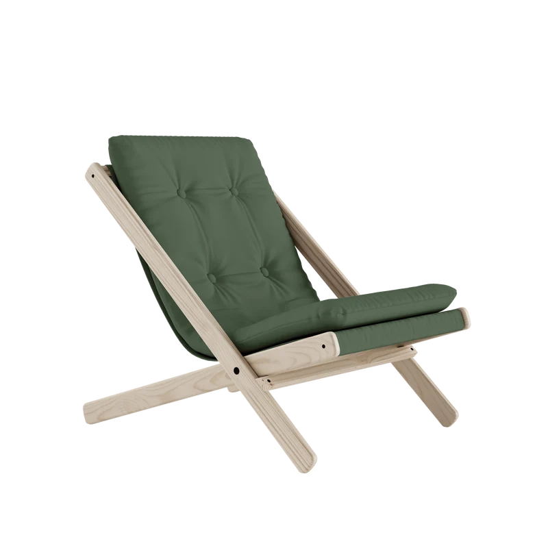 Chaise pliante en hêtre et matelas en coton vert olive 65x88x75cm Boogie raw - Karup Design