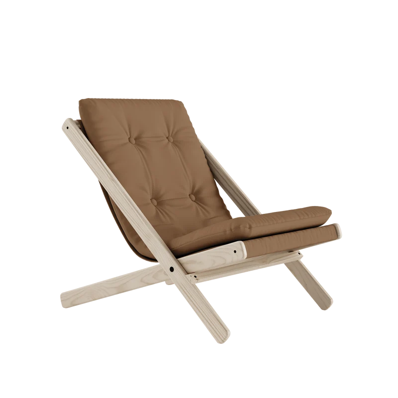 Chaise pliante en hêtre et matelas en coton mocca 65x88x75cm Boogie raw - Karup Design