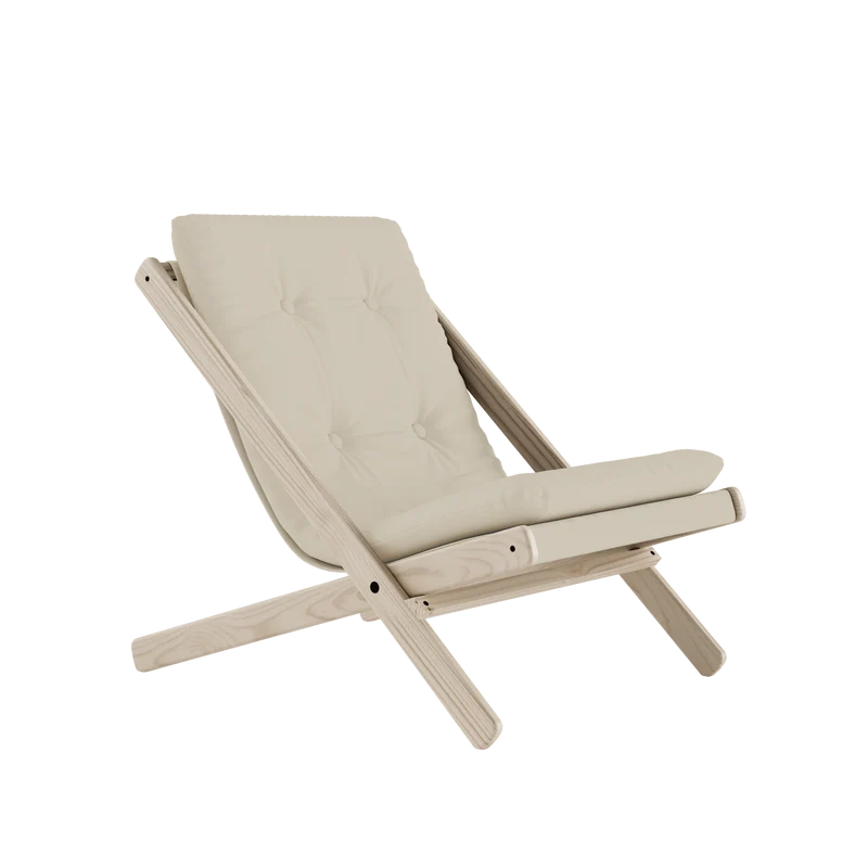 Chaise pliante en hêtre et matelas en coton beige 65x88x75cm Boogie raw - Karup Design