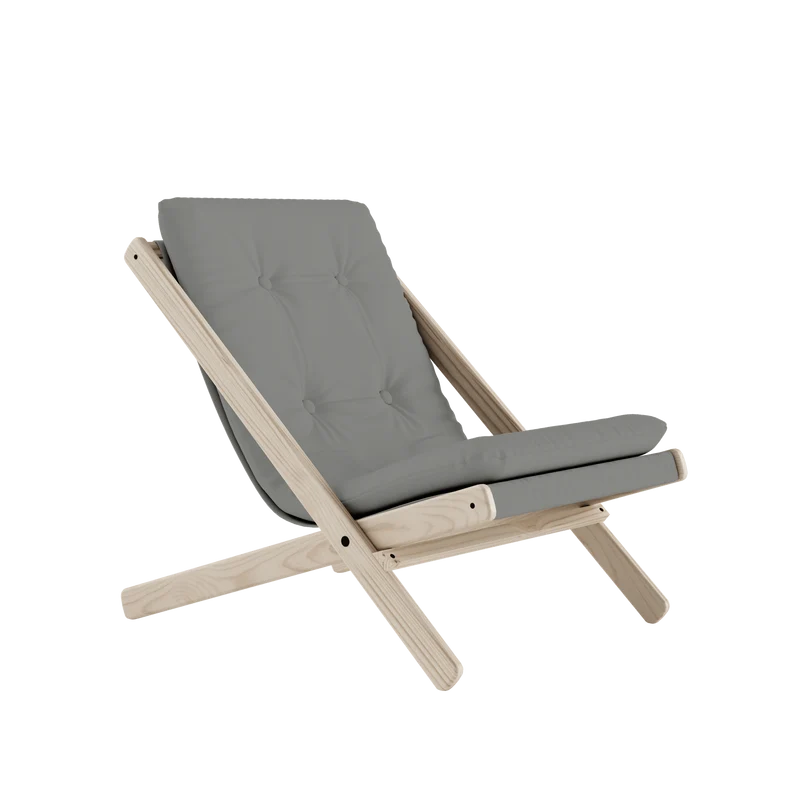 Chaise pliante en hêtre et matelas en coton gris 65x88x75cm Boogie raw - Karup Design