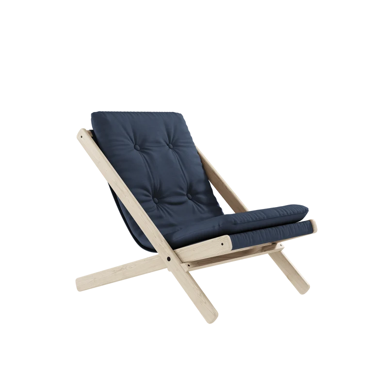 Chaise pliante en hêtre et matelas en coton bleu marine 65x88x75cm Boogie raw - Karup Design