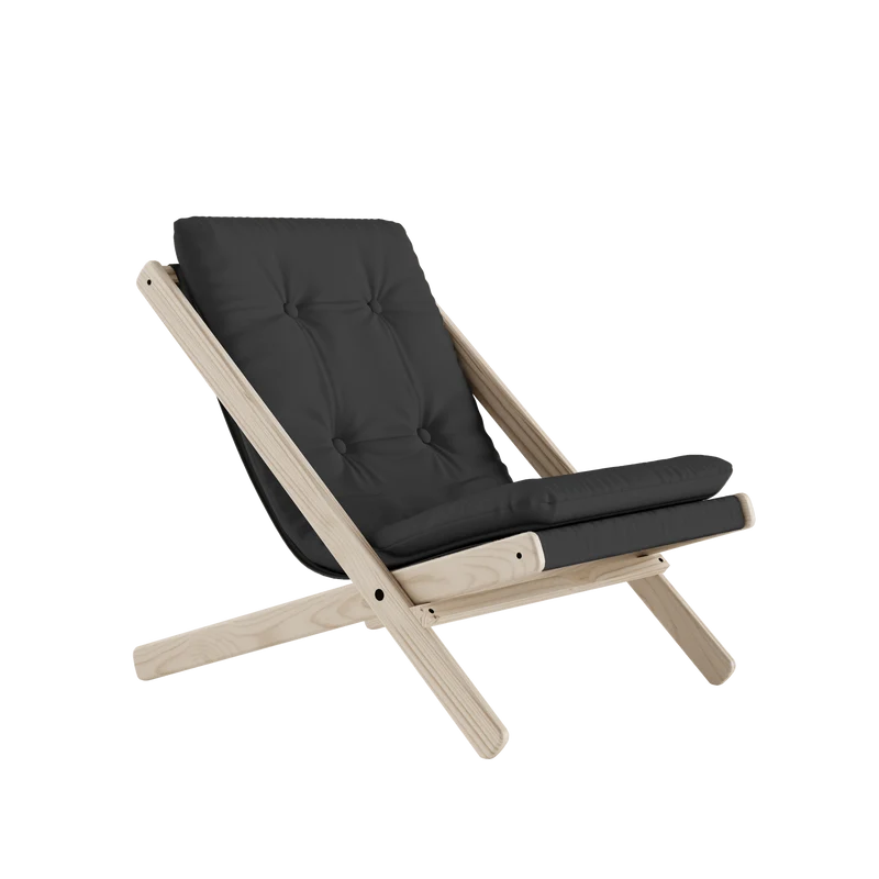 Chaise pliante en hêtre et matelas en coton gris foncé 65x88x75cm Boogie raw - Karup Design