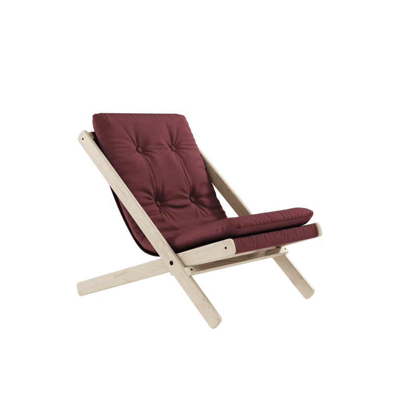 Chaise pliante en hêtre et matelas en coton bordeaux 65x88x75cm Boogie raw - Karup Design