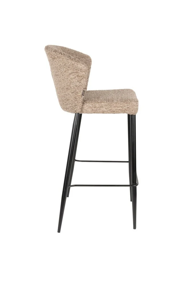 Chaise de bar en tissu marron et métal noir 73cm Georgia - Dutchbone