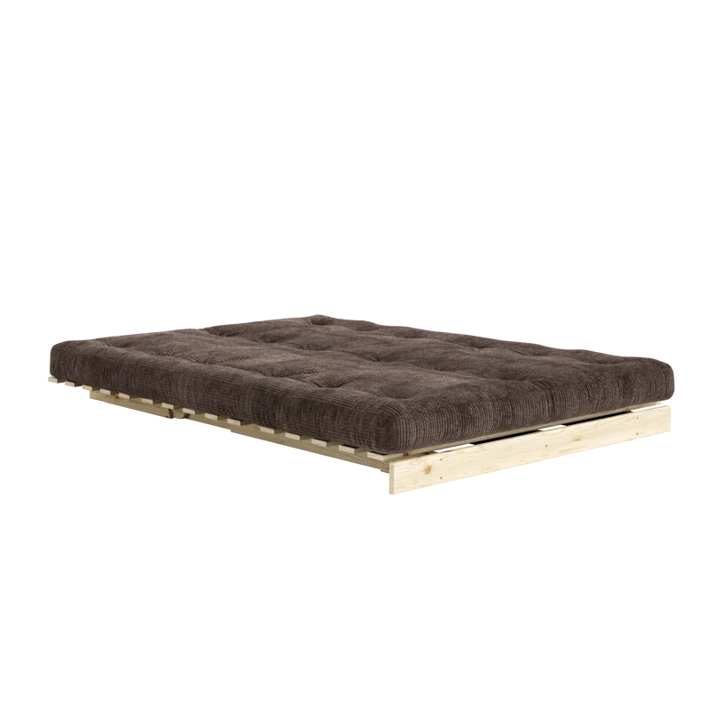 Canapé-lit en pin massif avec matelas marron foncé 140x200cm Roots - Karup