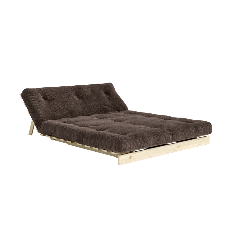 Canapé-lit en pin massif avec matelas marron foncé 140x200cm Roots - Karup