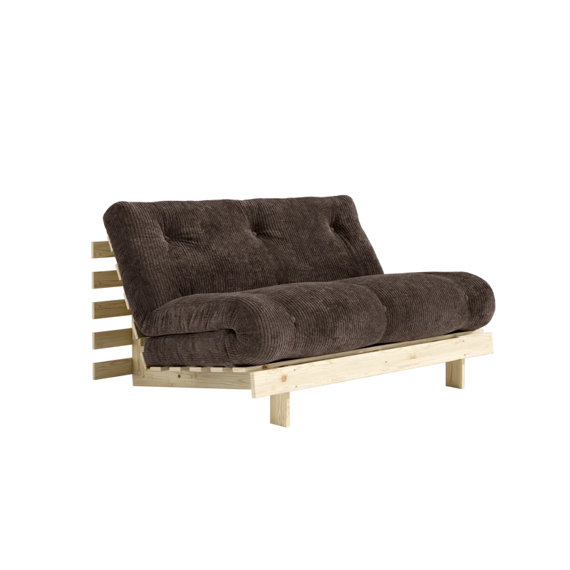 Canapé-lit en pin massif avec matelas marron foncé 140x200cm Roots - Karup