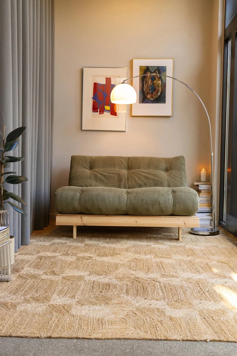 Canapé-lit en pin massif avec matelas beige 140x200cm Roots - Karup