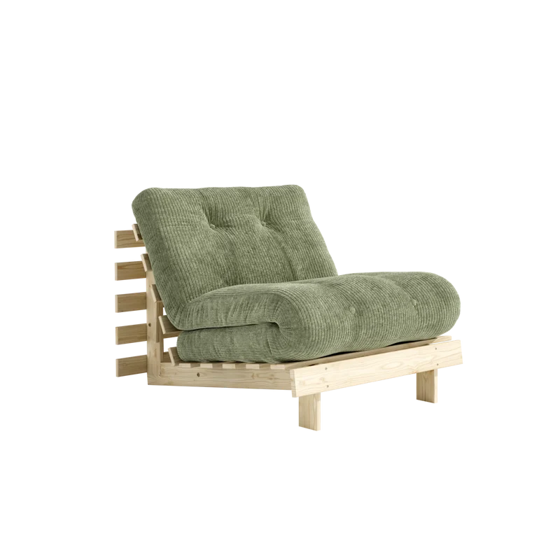 Canapé-lit en pin massif avec matelas vert 90x200cm Roots - Karup