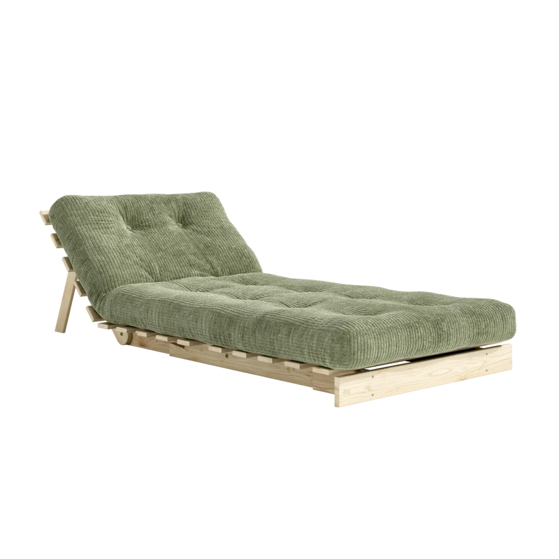 Canapé-lit en pin massif avec matelas vert 90x200cm Roots - Karup