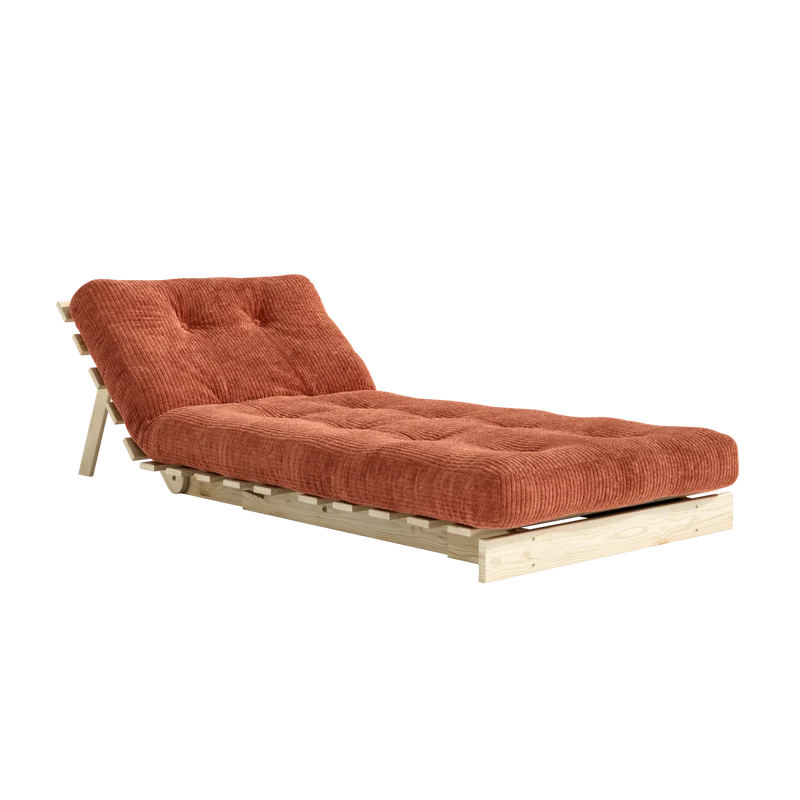 Canapé-lit en pin massif avec matelas retro orange 90x200cm Roots - Karup