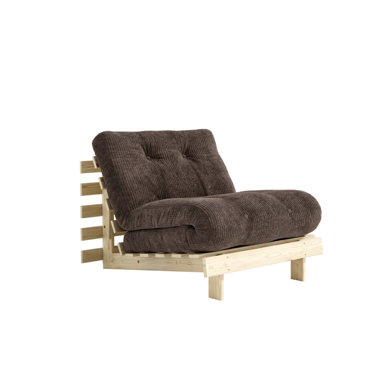 Canapé-lit en pin massif avec matelas marron foncé 90x200cm Roots - Karup
