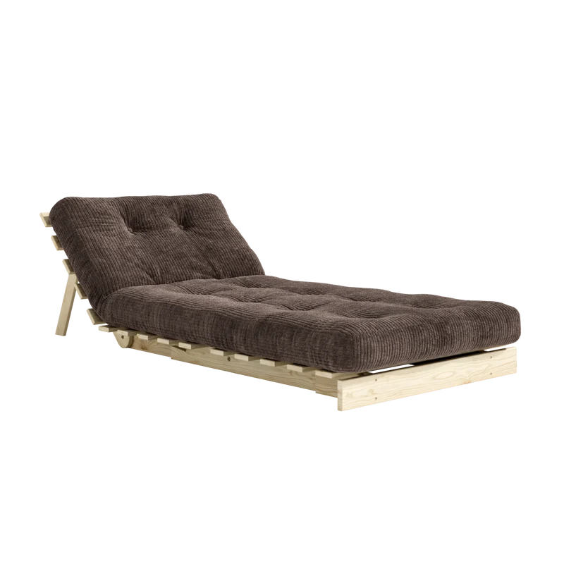 Canapé-lit en pin massif avec matelas marron foncé 90x200cm Roots - Karup