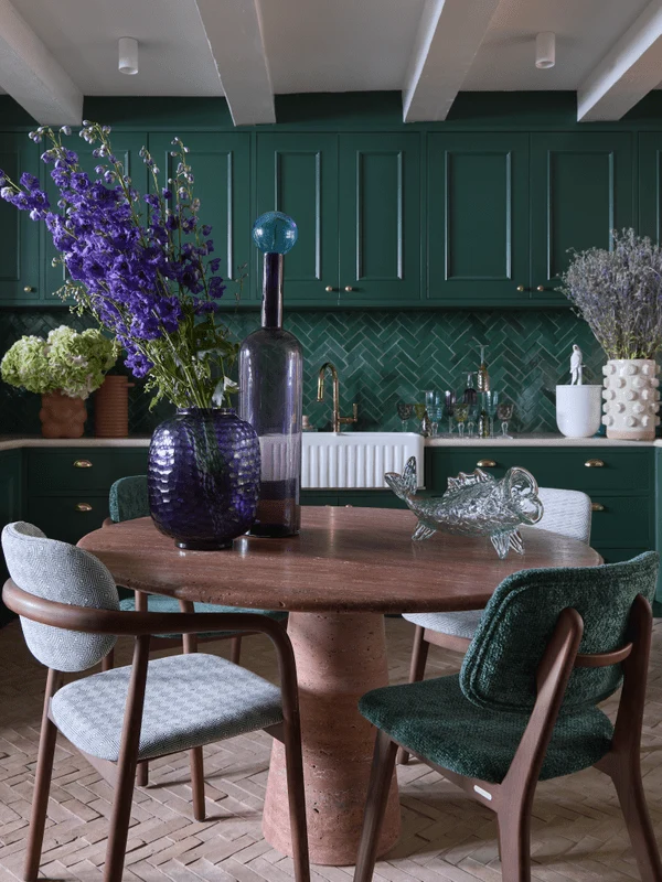 Chaise de salle à manger en tissu vert foncé et bois de frêne Greenish Happy Days - Pols Potten
