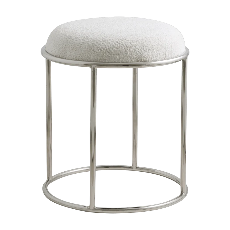 Tabouret rond en acier et tissu blanc 47cm Komati - Nordal