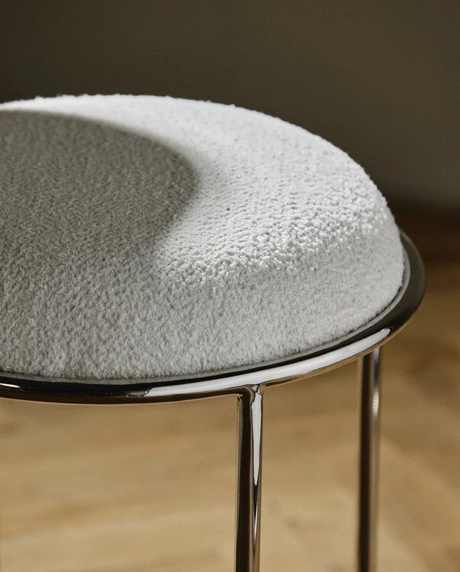Tabouret rond en acier et tissu blanc 47cm Komati - Nordal