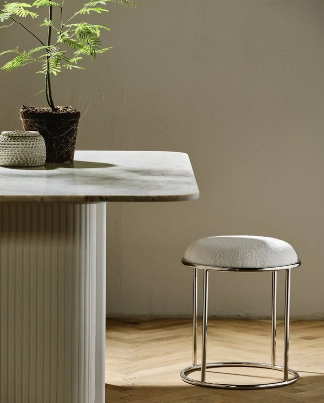 Tabouret rond en acier et tissu blanc 47cm Komati - Nordal