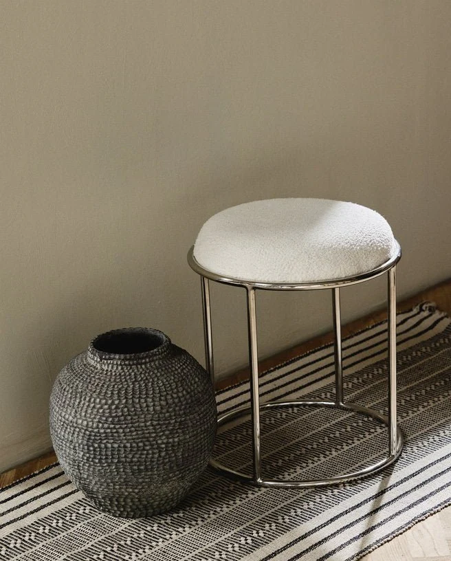 Tabouret rond en acier et tissu blanc 47cm Komati - Nordal