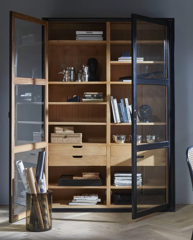Armoire vitrine en bois noir 149x44x210cm Viva - Nordal