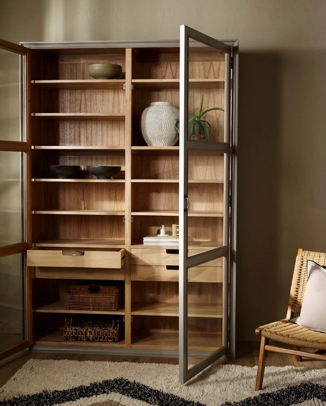 Armoire vitrine en bois gris 149x44x210cm Viva - Nordal