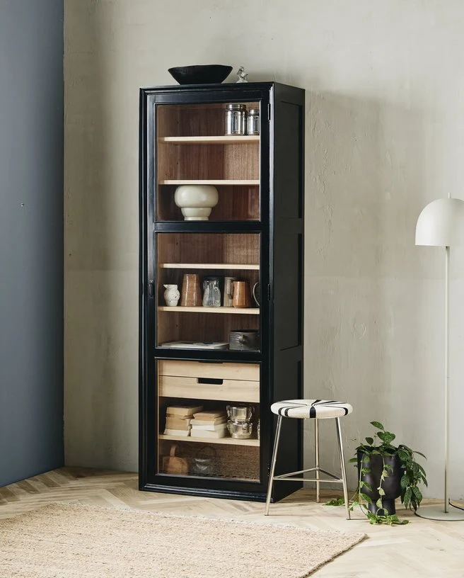 Armoire vitrine en bois noir 76x44x210cm Viva - Nordal