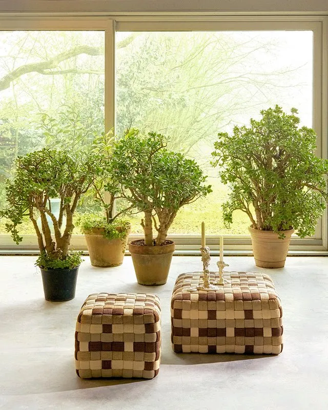 Pouf d'extérieur carré en tissu tressé beige 60 x 60 x 32 cm Braided - Pols Potten