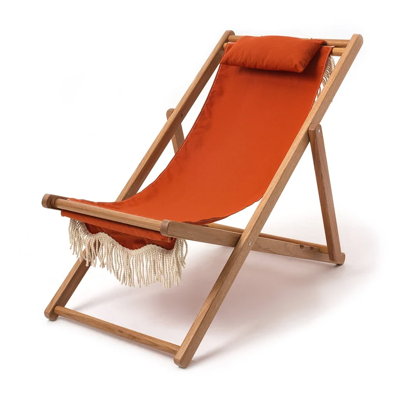Chaise longue transat de jardin en bois et tissu orange The Sling - Business & Pleasure